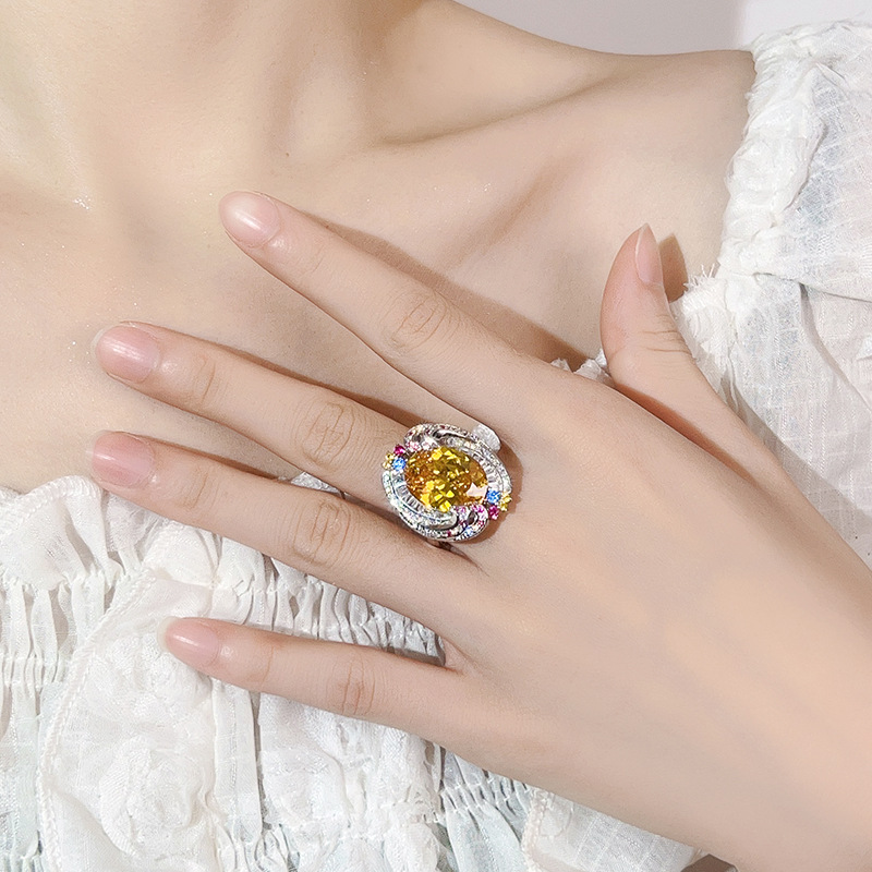 Exquisite Swirl Design Purple Amethyst Ring, Rainbow Gemstone Encrusted Cocktail Ring For Women thumbnail 1