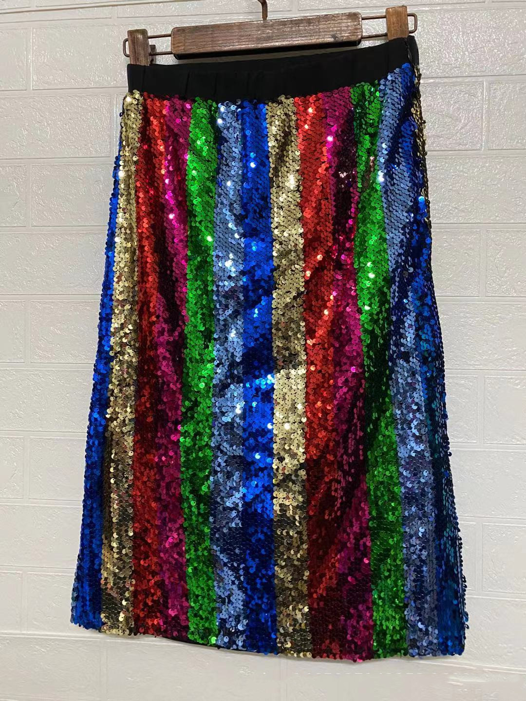 Women's Sexy Color Matching Sequin Split Hip Skirt