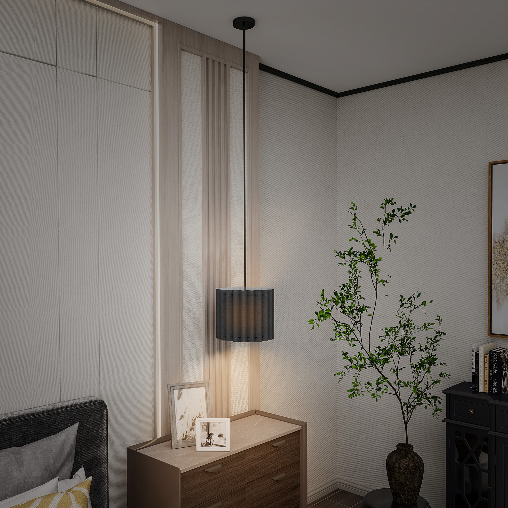 Linen Pendant Light, Bedside Ceiling E27 Bulb, Modern Style, Suitable — image 4