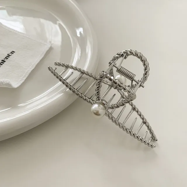 Metal Twist Cross Pearl Hairpin Fashion Silver - Shop at LoveMi