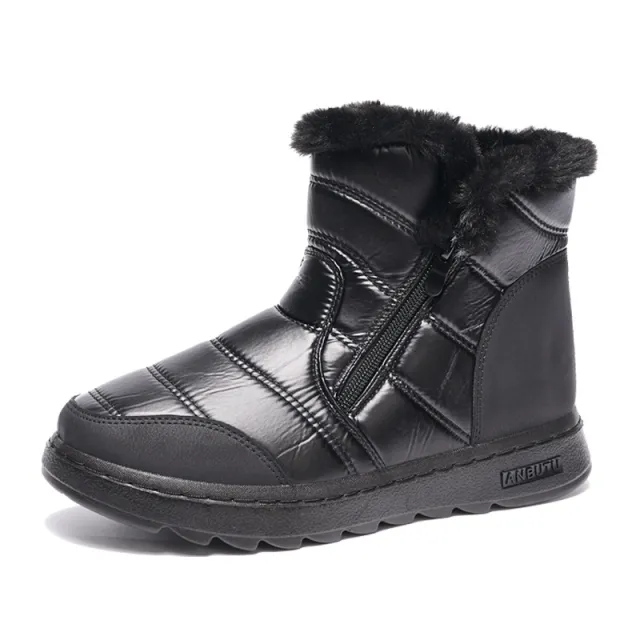 Winter Thick Plush Snow Boots With Side ZIpper High Top Platform Warm Cotton Shoes Women Solid Waterproof Fleece Walking Boot Black - Shop at LoveMi