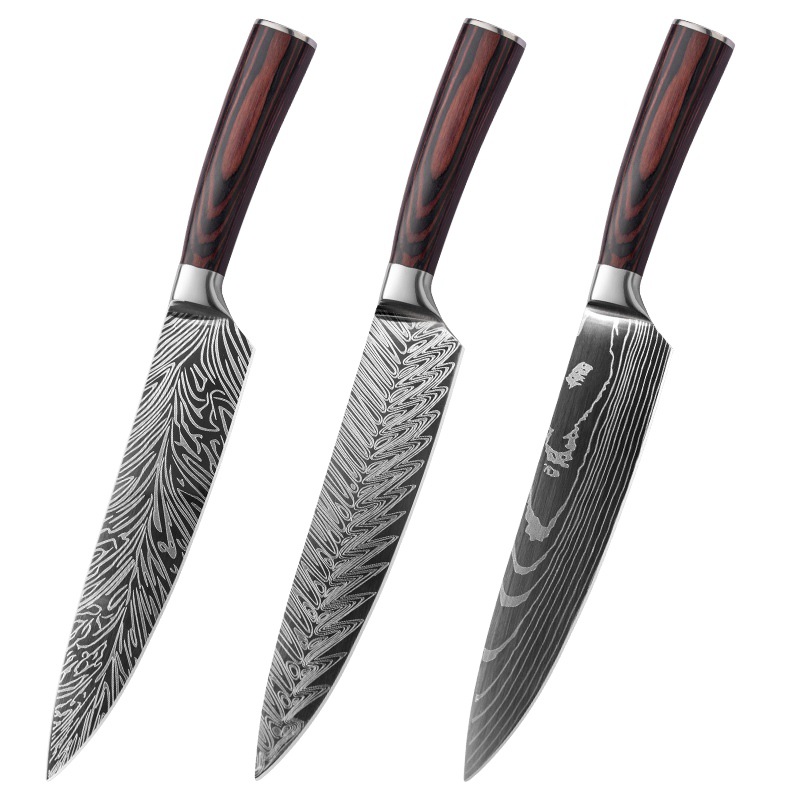 Title 2, Stainless Steel Chef Damascus Grain Kitchen Knife