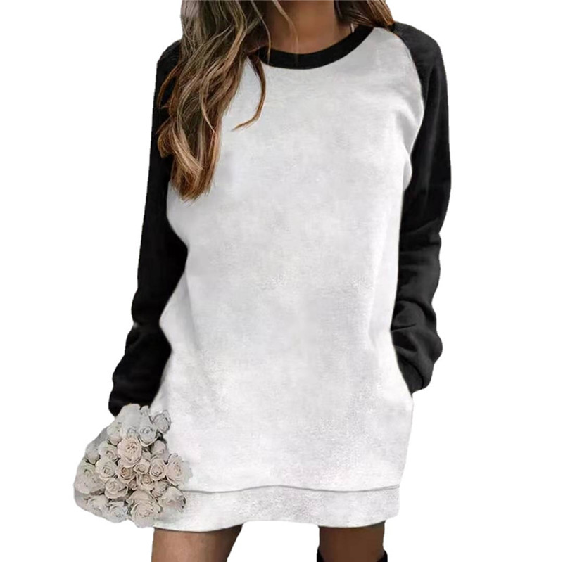 Contrasting Color Long-sleeved Loose Pocket Sweater Dress