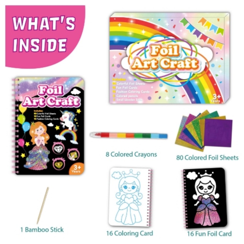 Foil Art Craft Kit For Kids, Children's Cartoon DIY Creative Activity Set