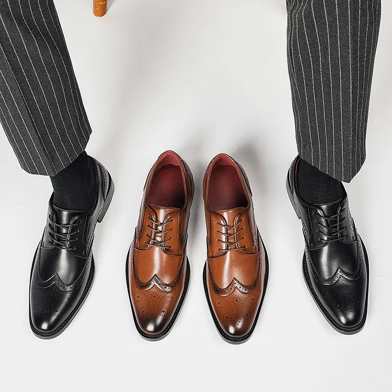 British Lace Up Block Carved Leather Shoes