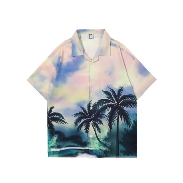 Coconut Landscape Full Print Short Sleeve Shirt Half Sleeve Purple - Shop at LoveMi