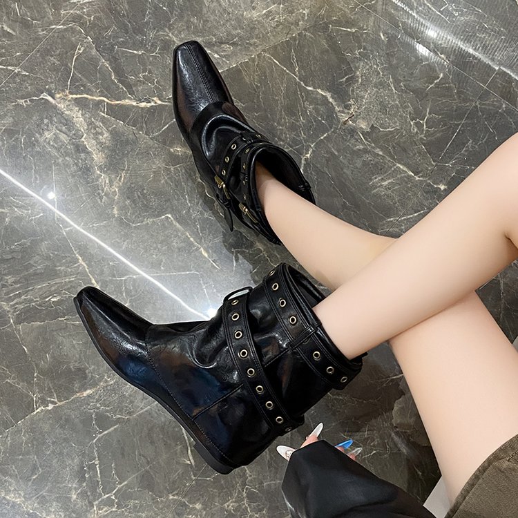Round Toe Buckle Long Boots