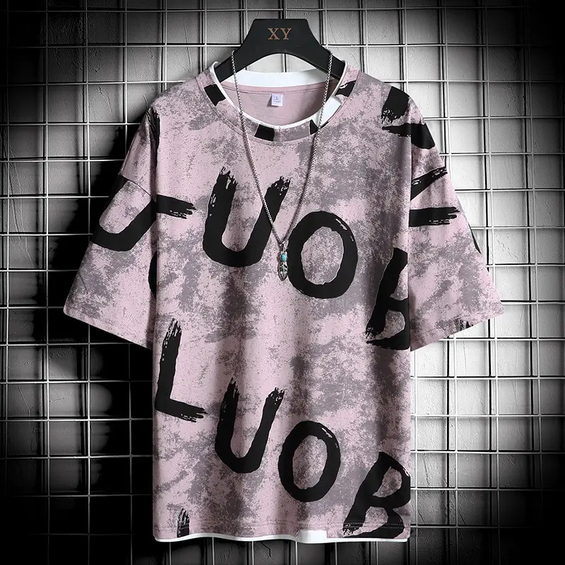 Casual Loose Crew Neck Multicolor Lettering Bottoming Shirt
