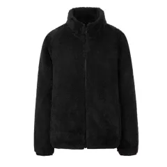 Autumn And Winter Coat Stand-up Collar Double Face Fleece Coral Cashmere Hoodie - Black - View 1