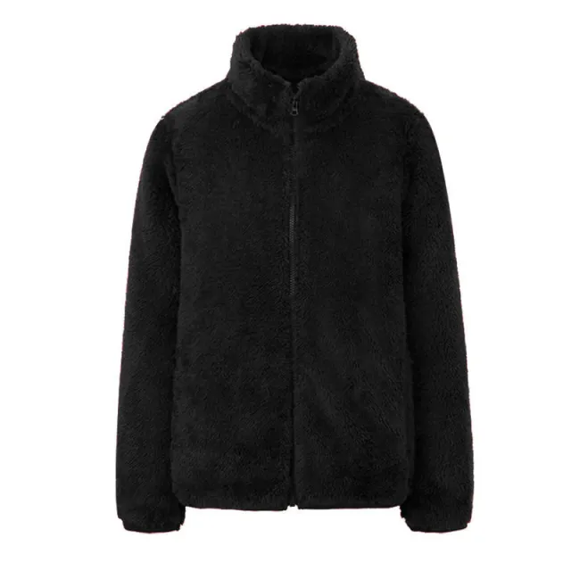 Autumn And Winter Coat Stand up Collar Double Face Fleece Coral Cashmere Hoodie Black - Shop at LoveMi