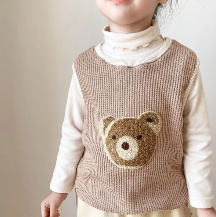 Spring And Autumn Children's Bear Vest Boys And Girls Korean Waffle Cute Card Vest