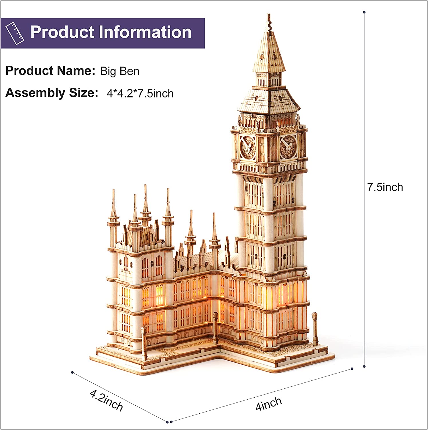 Rolife Big Ben 3D Wooden Puzzle - 220-piece London Architecture Model Set, DIY Collectible Building Toy For Teens And Adults, Unique Desktop Decoration