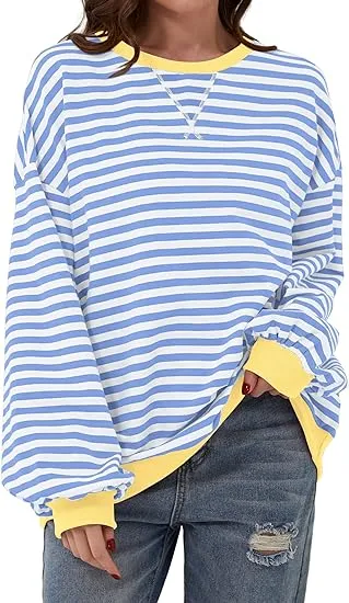 Striped Sweatshirt In Contrasting Colors Blue - Shop at LoveMi
