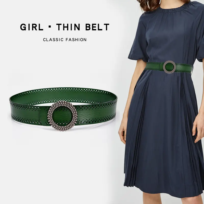 Green Women Belt No Hole Ladies Belts for Dresses