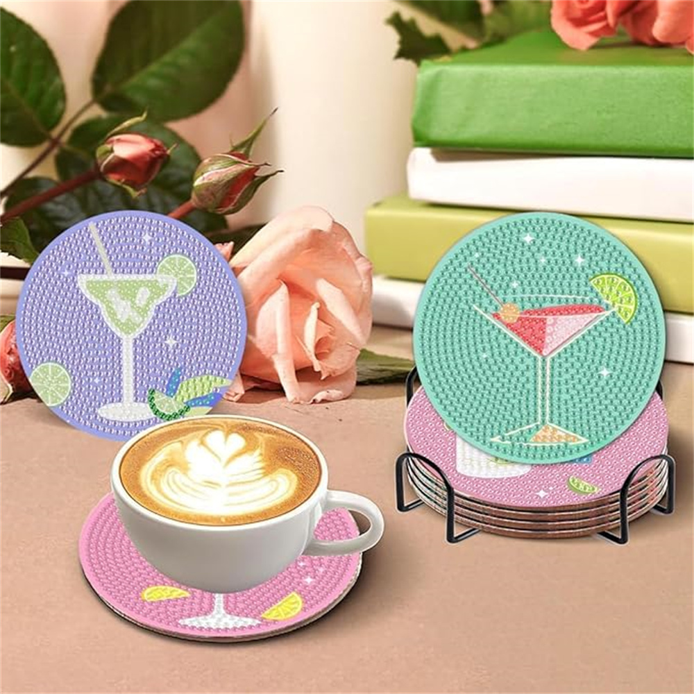 Diamond Art Drawing Coaster With Bracket, DIY Wine Glass Pattern Diamond Art Coaster, Suitable For Adults And Beginners Diamond Drawing Kit, Diamond Kit Craft Supplies, Exquisite Gifts For Fr