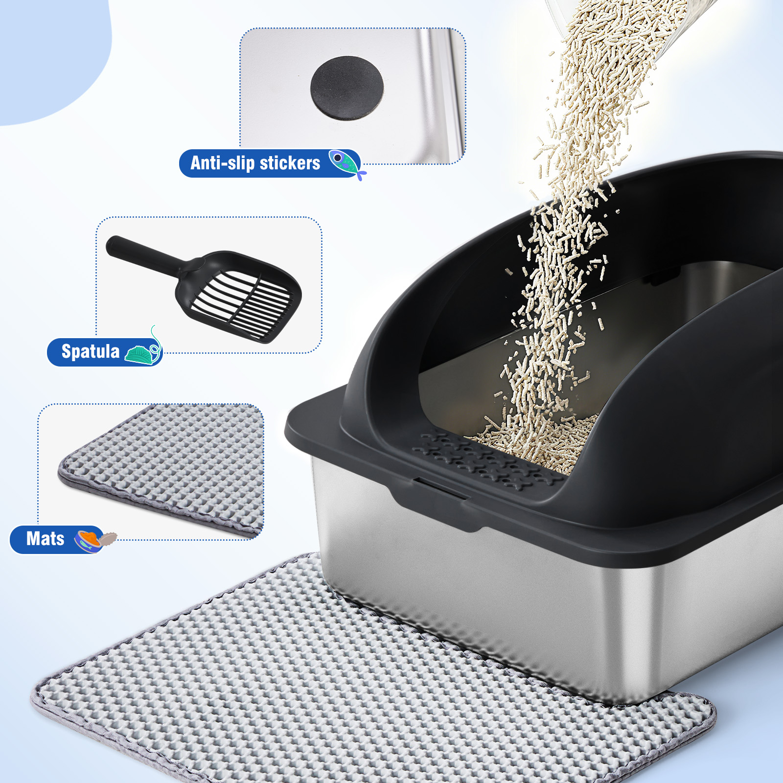 Stainless Steel Cat Litter Box With Lid, Large Cat Litter Box For Big Cats, Scoop And Mat Included image 22