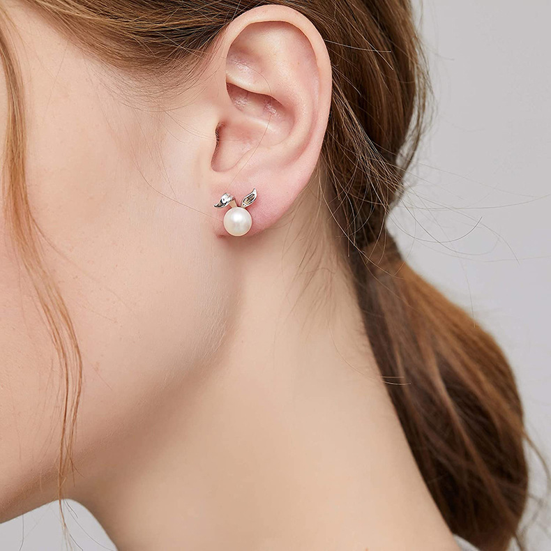 925 Silver Freshwater Pearl Asymmetric Rabbit Stud Earrings