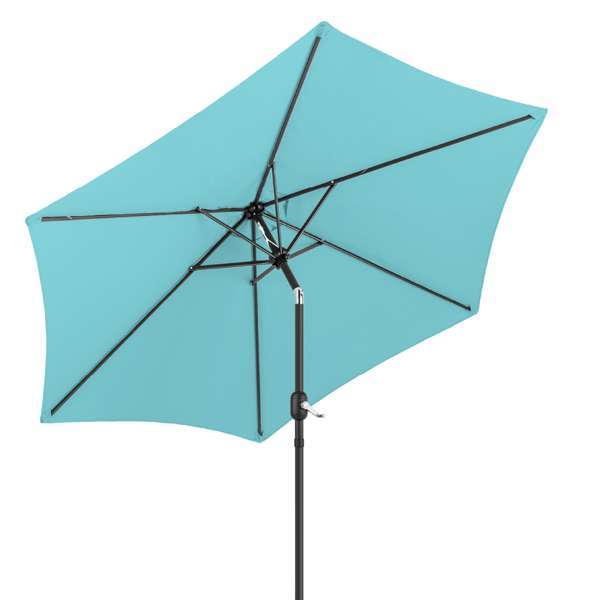 9ft Patio Umbrella, Outdoor Market Umbrella With Push Button Tilt, Crank Handle, 6 Sturdy Iron Ribs, UPF Waterproof Polyester Canopy, KD Design For Garden, Deck, Backyard, Poolside, Sky Blue - Image 12