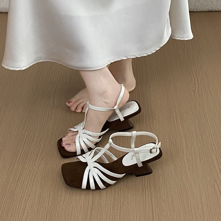 Women Fashion Roman Sandals, Versatile French Style Block Heel Ankle Strap Sandals, Stunning Gold New Arrival Summer 2026