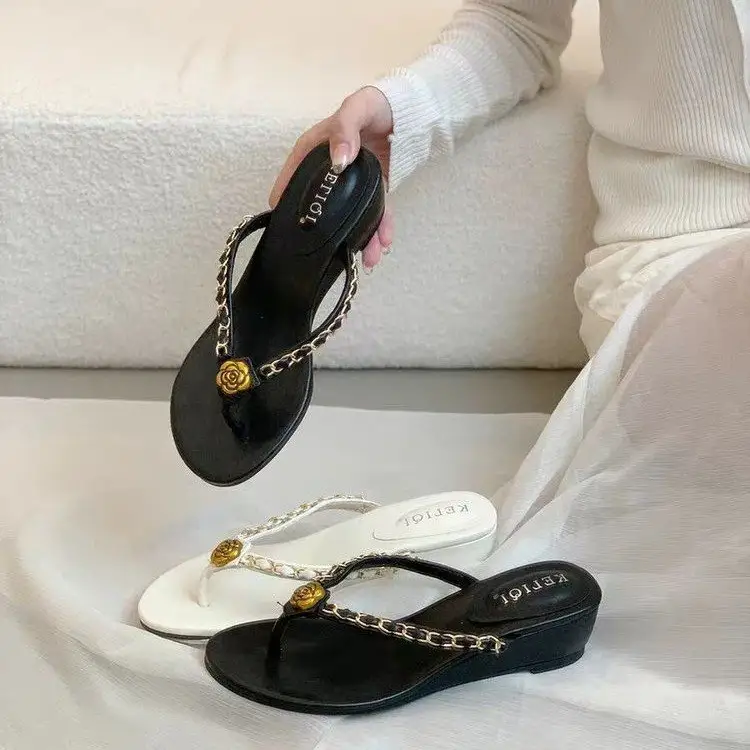 French Style Black Flip Flops Women's Shoes