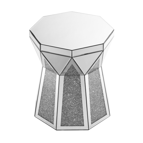 Drum Style Coffee Table With Mirror Crystal Inlay, Polygonal Silver Decorative Table, Modern Design Luxury Modern Furniture, 20 Inch  About 50 Centimeters  Low Coffee Table, Suitable For Living Room — foto 2