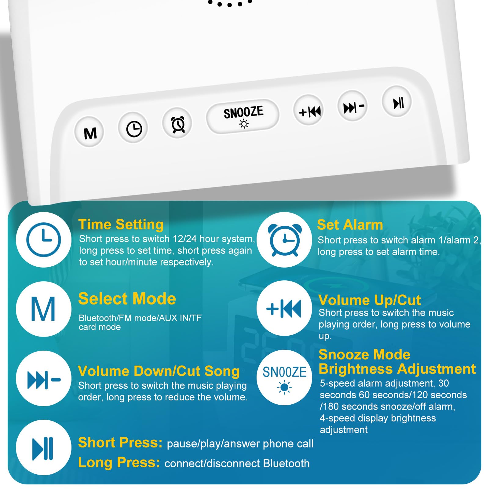 Alarm Clocks Bedside, Digital Alarm Clock Radio With Bluetooth Speaker, USB... 4
