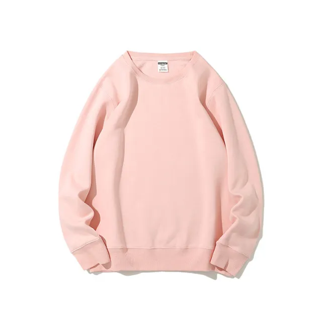 Round Neck Pullover Loose Casual Solid Color Plus Velvet Sweater Pink - Shop at LoveMi