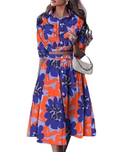 European And American New Style Printed Short Top And Skirt Suit Factory Shop