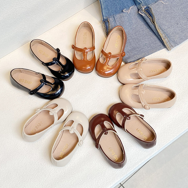 Soft Sole Leather Fashion All-matching Children's Preppy Style Pumps