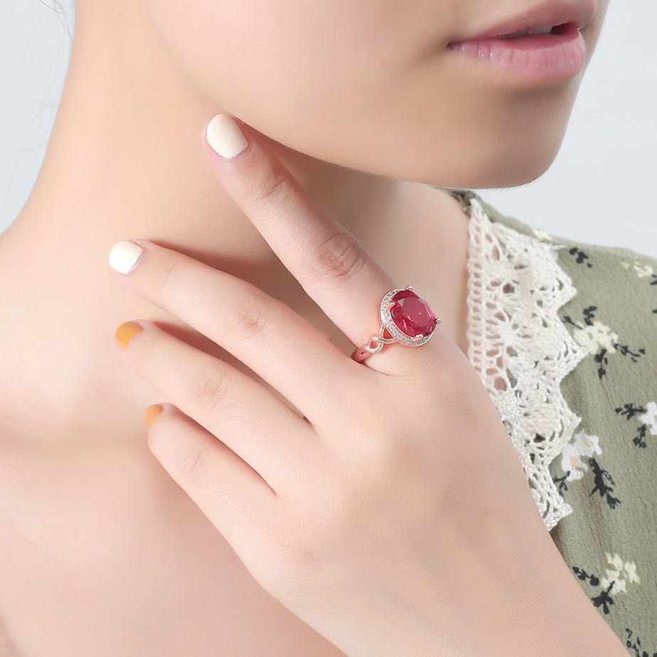 High-end Temperament Oval Simulated Red Tourmaline Gemstone Ring