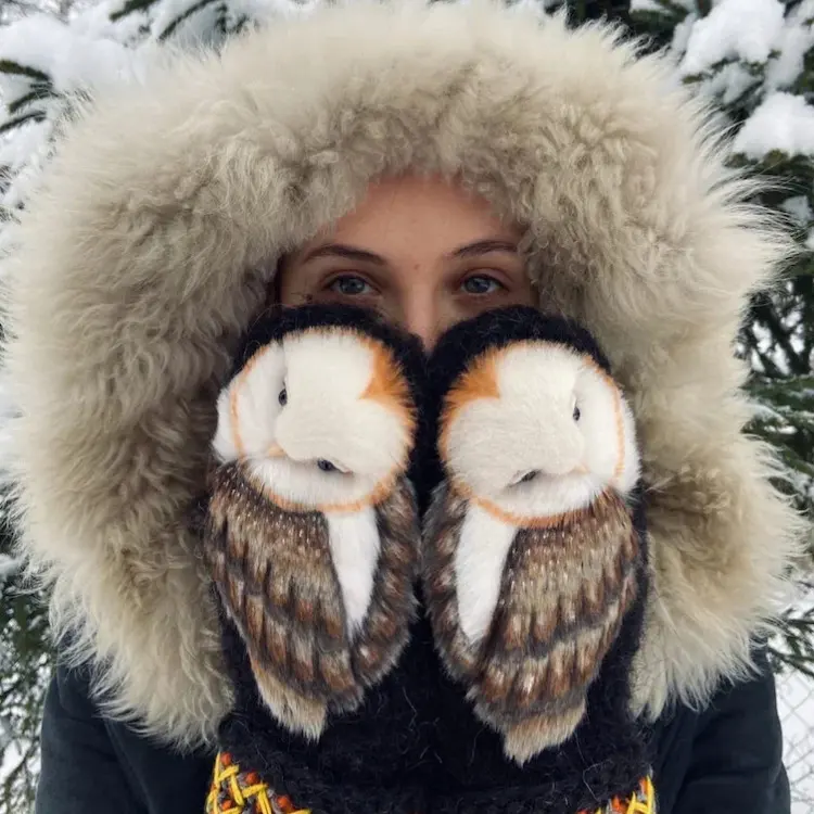 Owls Knitted Wool Gloves Winter Warm Cartoon for Christmas