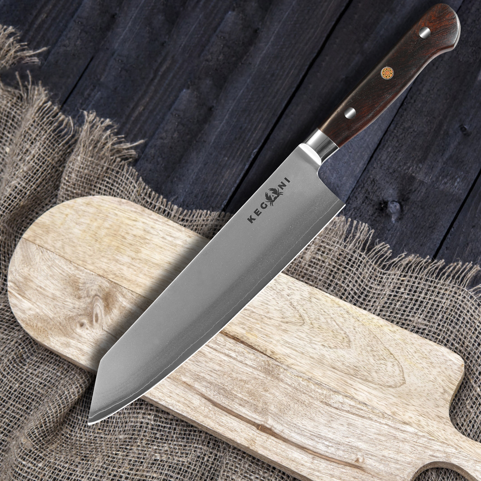 Kegani Kiritsuke Knife - 8-Inch Professional Japanese Chef Knife, Japanese VG-10 Ultra-Sharp Kitchen Knives, 9 Layer Clad Steel - Ergonomic Handle