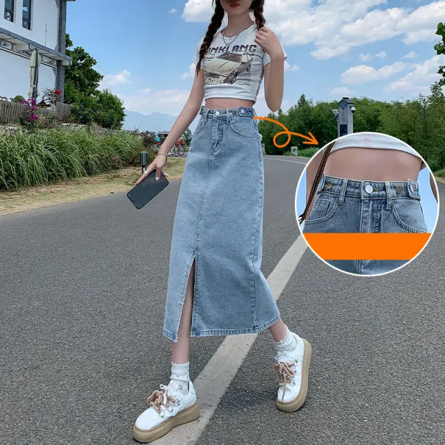 High Waisted Split Denim Skirt - Shop at LoveMi