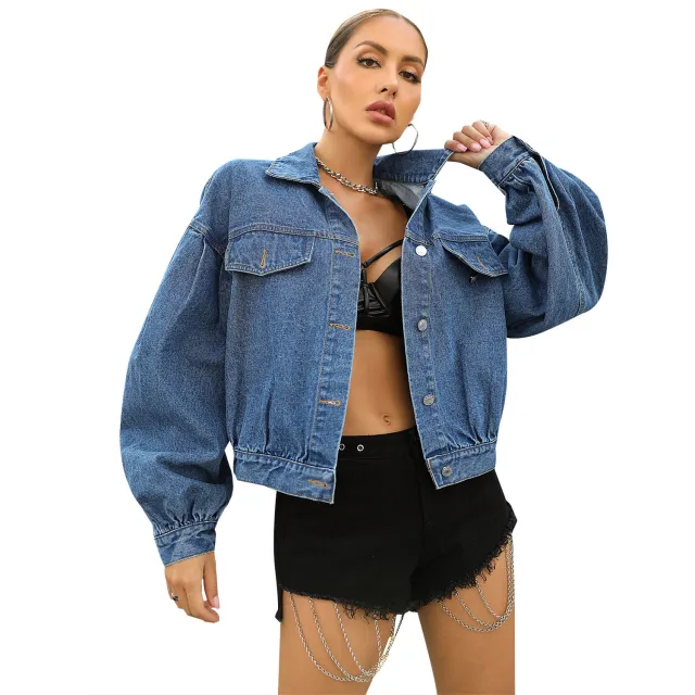 Casual Street Hipster Loose All Match Short Denim Jacket Dark Blue - Shop at LoveMi