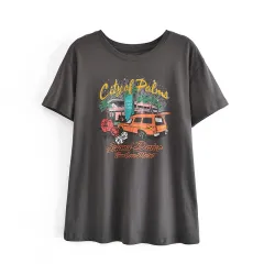 Retro American Printed Short Sleeve Women's Summer - Black - View 1