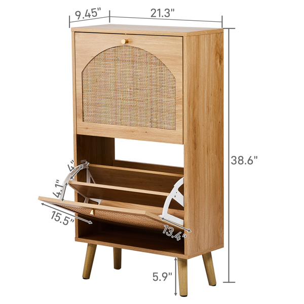 2-Tilt Shoe Cabinet With Arched Rattan Surface, MDF With Triamine, 54x24x98cm... 8
