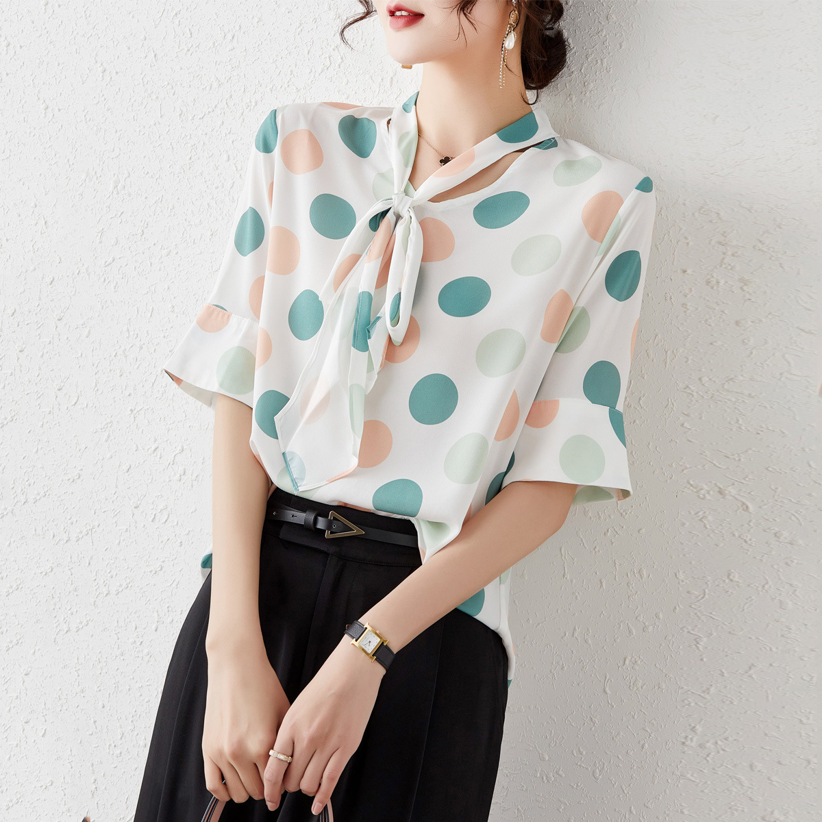 Title 2, Short-sleeved Shirt Women Chiffon Shirt Large S...