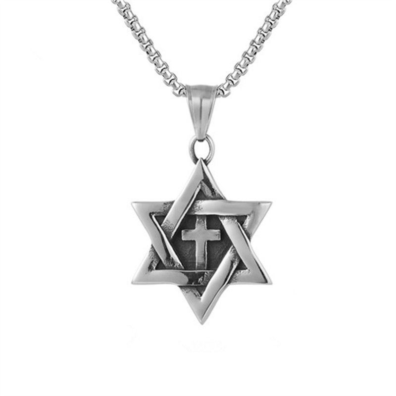 Long Sweater Chain Hexagram Cross Pendant Necklace