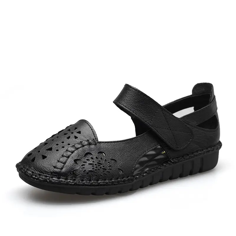 Leather Hole Shoes, Soft Bottom, Non-slip Flat Bottom, Middle-aged And Elderly Mother's Shoes, Baotou Sandals