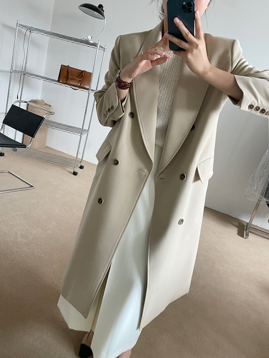 French style Suit Collar Double breasted Coat Khaki - Shop at LoveMi