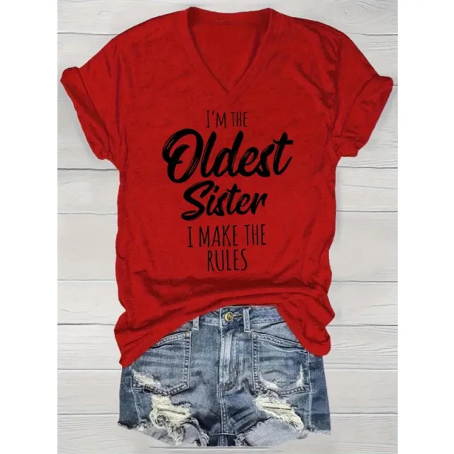 Women's Vibrant Letter Print V Neck Tee Casual Short Sleeve Summer Top Red - Shop at LoveMi