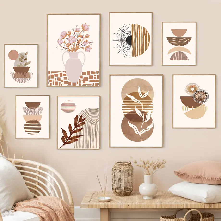 Line Leaves Geometric Abstract Boho Home Decor