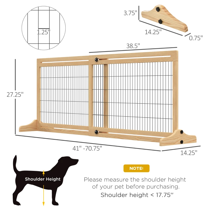 Extra Wide Freestanding Pet Gate With Adjustable Length Dog, Cat, Barrier For House, Doorway, Hallway, Natural