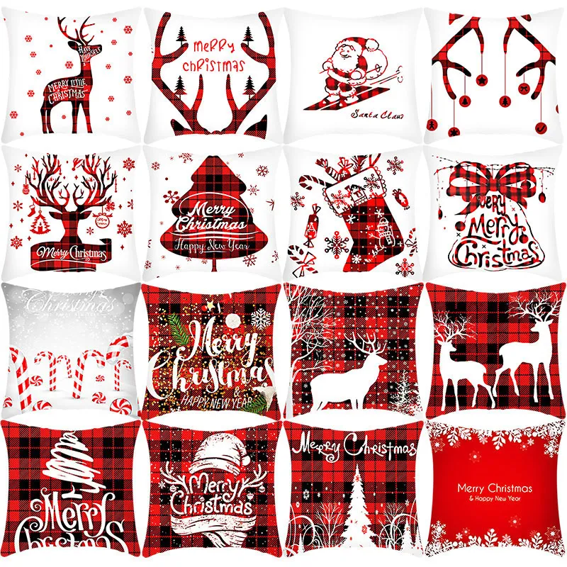 Merry Christmas Cushion Cover 45cm Elk Santa Claus Short Plush Sofa Pillow Cover Home Decor Pillowcase Christmas Decoration – image 4