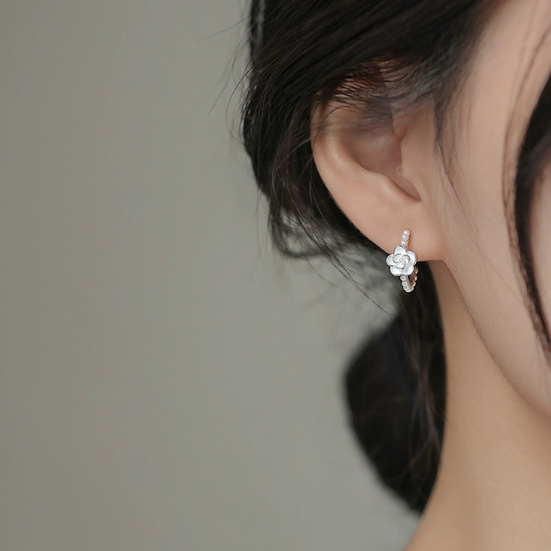 Title 3, Light Luxury 925 Pure Silver Camellia Earrings