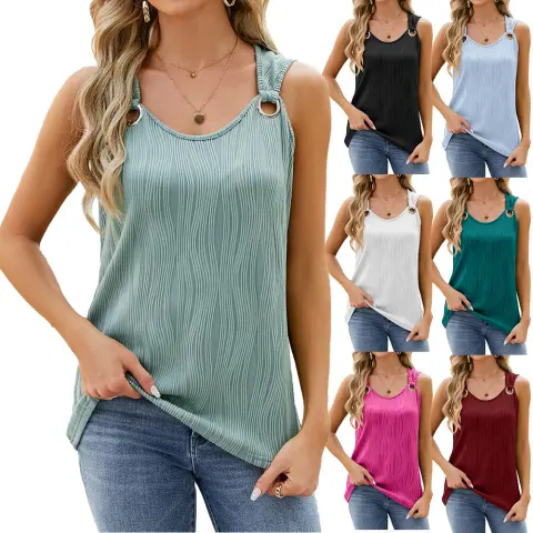 Women's Vest with Metal Button Design Fashion Solid Color