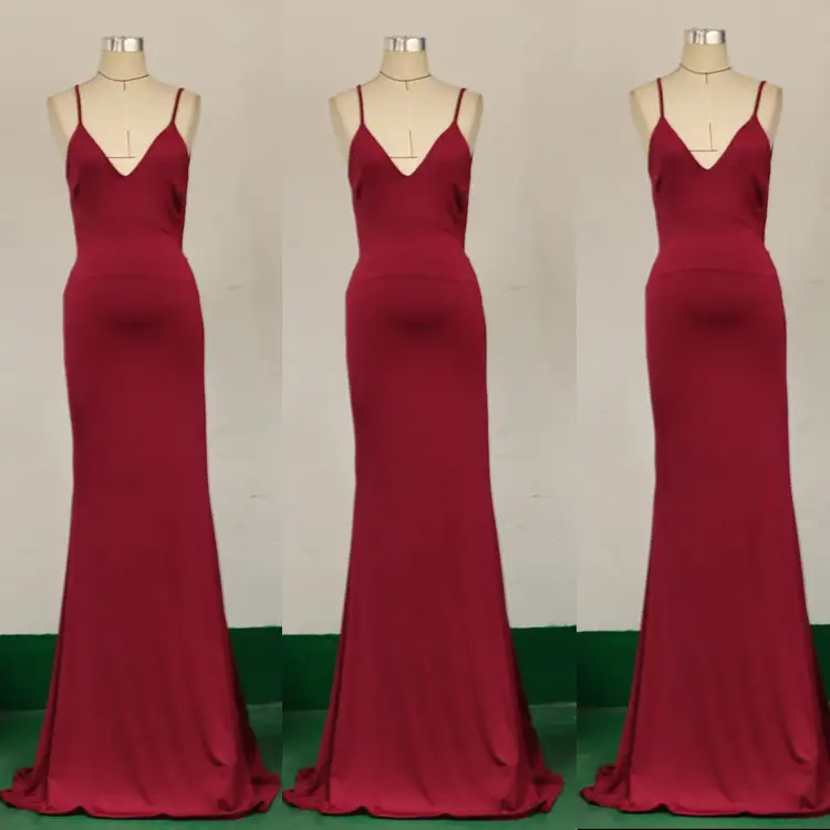 Women's Sleeveless Sling Backless Red Polyester Dress