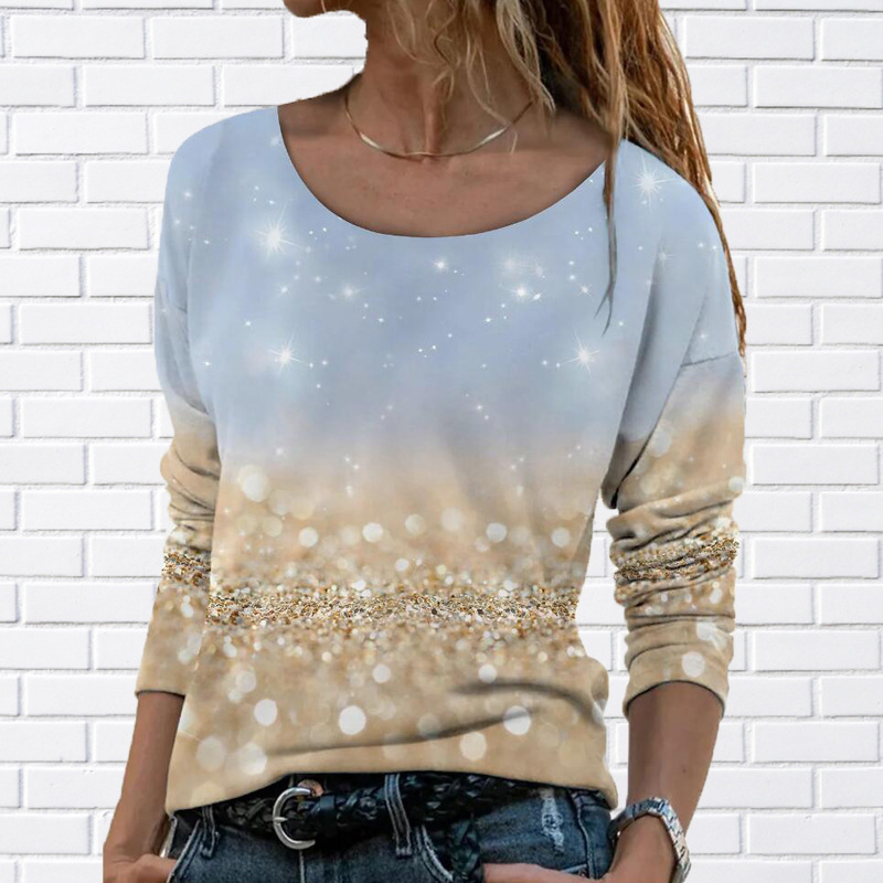 Title 9, Flower Color Matching Printed Round Neck Long-s...