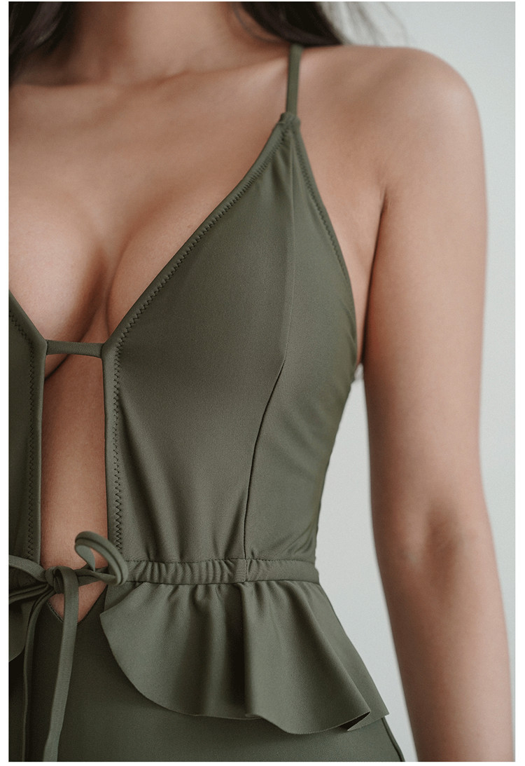 Sweet Solid Color Ruffled Straps Sexy Backless Swimwear Hot Spring - Image 4