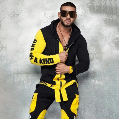 Men's Colorblock Pants Hooded Zip Jacket